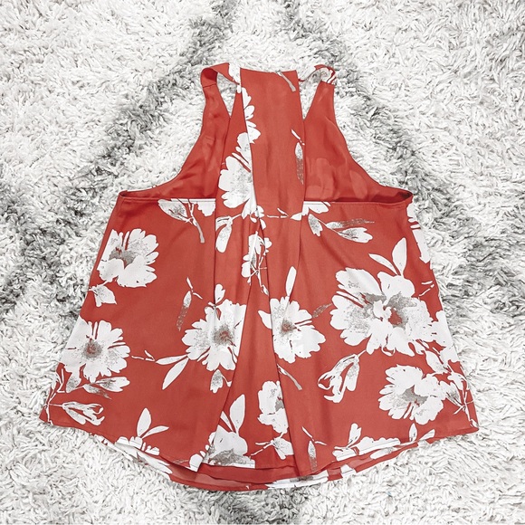 Loft Coral/White Floral Print Flowy Sleeveless Blouse Size Small - Picture 3 of 8